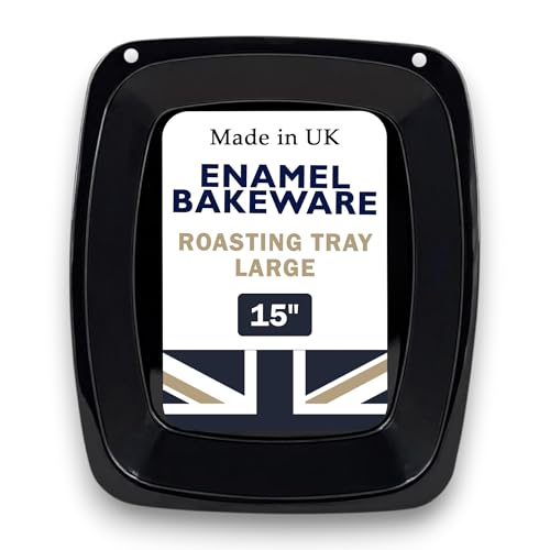 Great British Bakeware 38cm Vitreous Enamel Extra Large Turkey Roasting Tray, UK Made, Heavy Duty Vitreous Enamel Bakeware, Roasting Tin, Baking Pan, Baking Tray