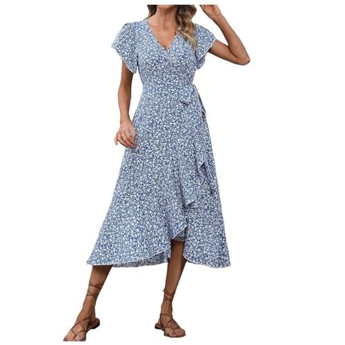 Robe sexy taille marquée WWricotta à imprimé floral et manches courtes pour femme