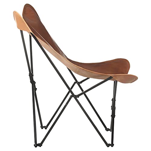Butterfly Chair Comfy Portable Folding Saucer Chair Leather Living Room Chair For Bedroom Living Room Dorm, Folding Iron Frame, Brown #TOP2