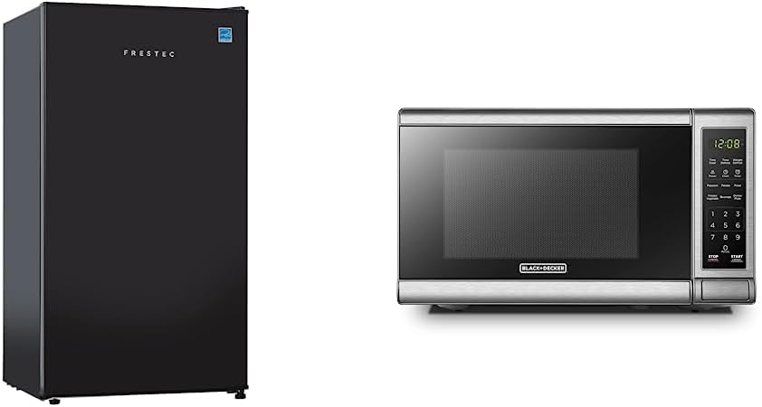 Frestec3.1 CU' Mini Refrigerator, Compact Refrigerator, Small Refrigerator with Freezer, Black (FR 310 BK) & BLACK+DECKER EM720CB7 Digital Microwave Oven with Turntable Push-Button Door