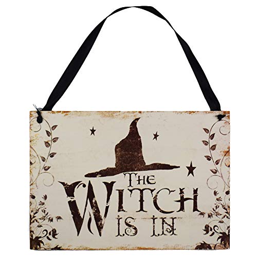 LaZimnInc Halloween Hanging Welcome Sign, The Witch is in, Wooden