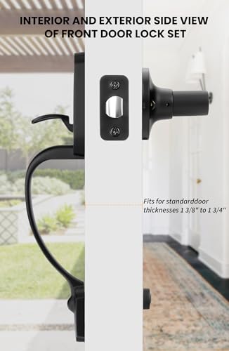 Image of Goldenwarm Black Front Door Handle, Door Handle Exterior, Single Cylinder Front Door Handle Only, Matte Black Front Door Handle No Lock