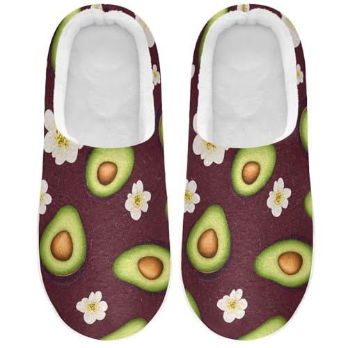 JUNZAN Funny Avocado Fruit Burgundy Women Cotton Slippers Comfortable Memory Foam Travel Slippers for Travel Birthday Presents 6-7 - Main Image