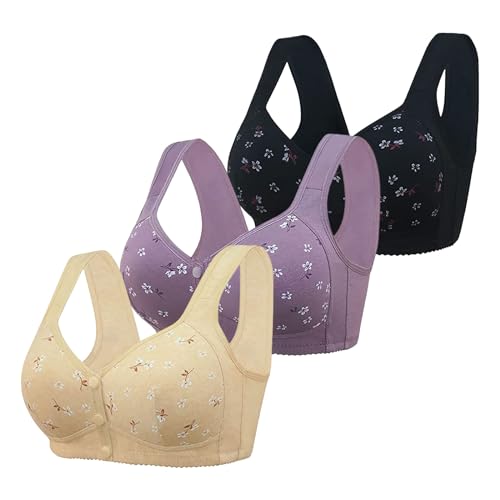 Pack de 3 camisetas para mujer, parte delantera con hebilla, borde de encaje, sin anillo de acero, movimiento, fruncido sin costuras, ajuste, yoga, dormir, sujetador grande, conjunto de fitness para
