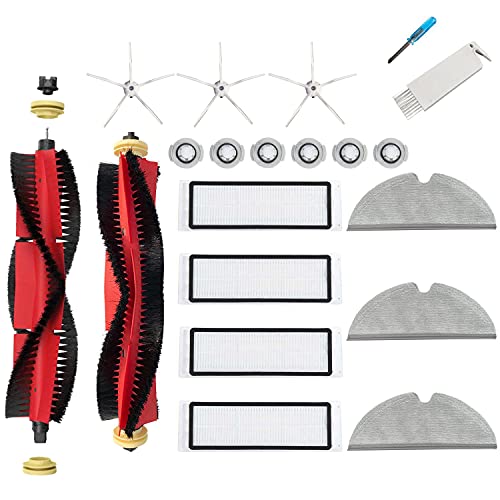 JoyBros Zubehör für Roborock S5 Max S6 maxV S6 Pure E4 E5 3x Wischtücher Mop 4x Filter HEPA 3x Seitenbürsten Weiße 2x Hauptbürsten 6x Wasserfilter Ersatzteile (19-Pack)