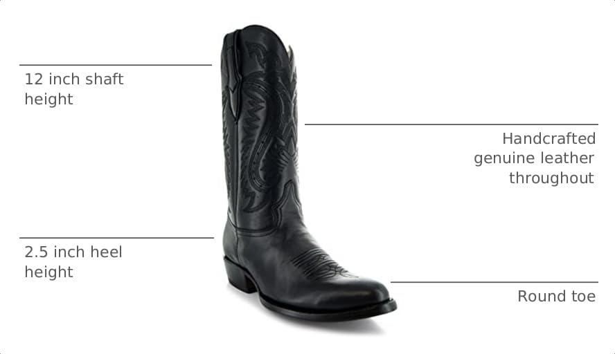 Image of Soto Boots Mens Classic Round Toe Cowboy Boots H7001 (Black, 10)