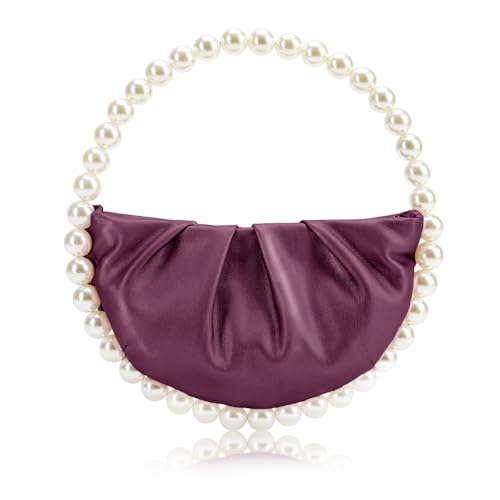 Image of CARIEDO Pearl Soft Face Pleated Handbag Advanced Evening Bag Party Prom Bride Purse Phone Clutch Purse