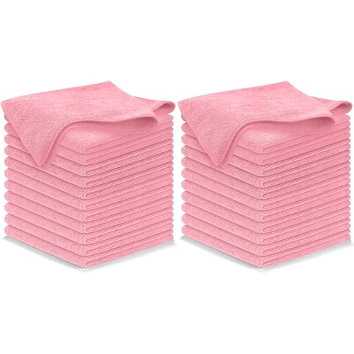 Image of USANOOKS Microfiber Cleaning Cloth Light Pink - 24 Pcs 12.5 inchx12.5 inch - High Performance - 1200 Washes, Ultra Absorbent Towels Weave Grime & Liquid for Streak-Free Mirror Shine - Car Washing Cloth