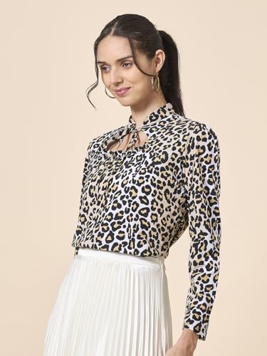 Image of Style Quotient Women Smart Printed top with Neck Tie-up Full Sleeve Shirt