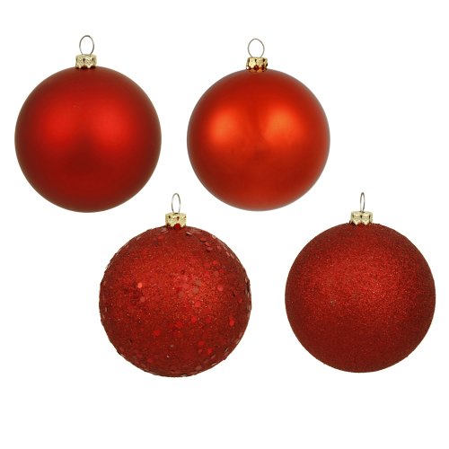 Vickerman 6" Red 4-Finish Ball Christmas Ornament Set - Shatterproof