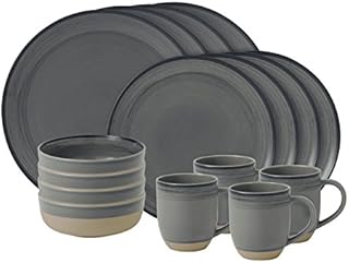 Royal Doulton Ellen Degeneres Brushed Glaze 40027654 16 Piece Dinnerware Set Dark Grey, Porcelain, 36.23