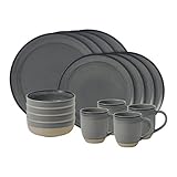 Royal Doulton ED Ellen Degeneres Crafted Brushed Glaze 16-Piece Grey Dinnerware Set, Soft White