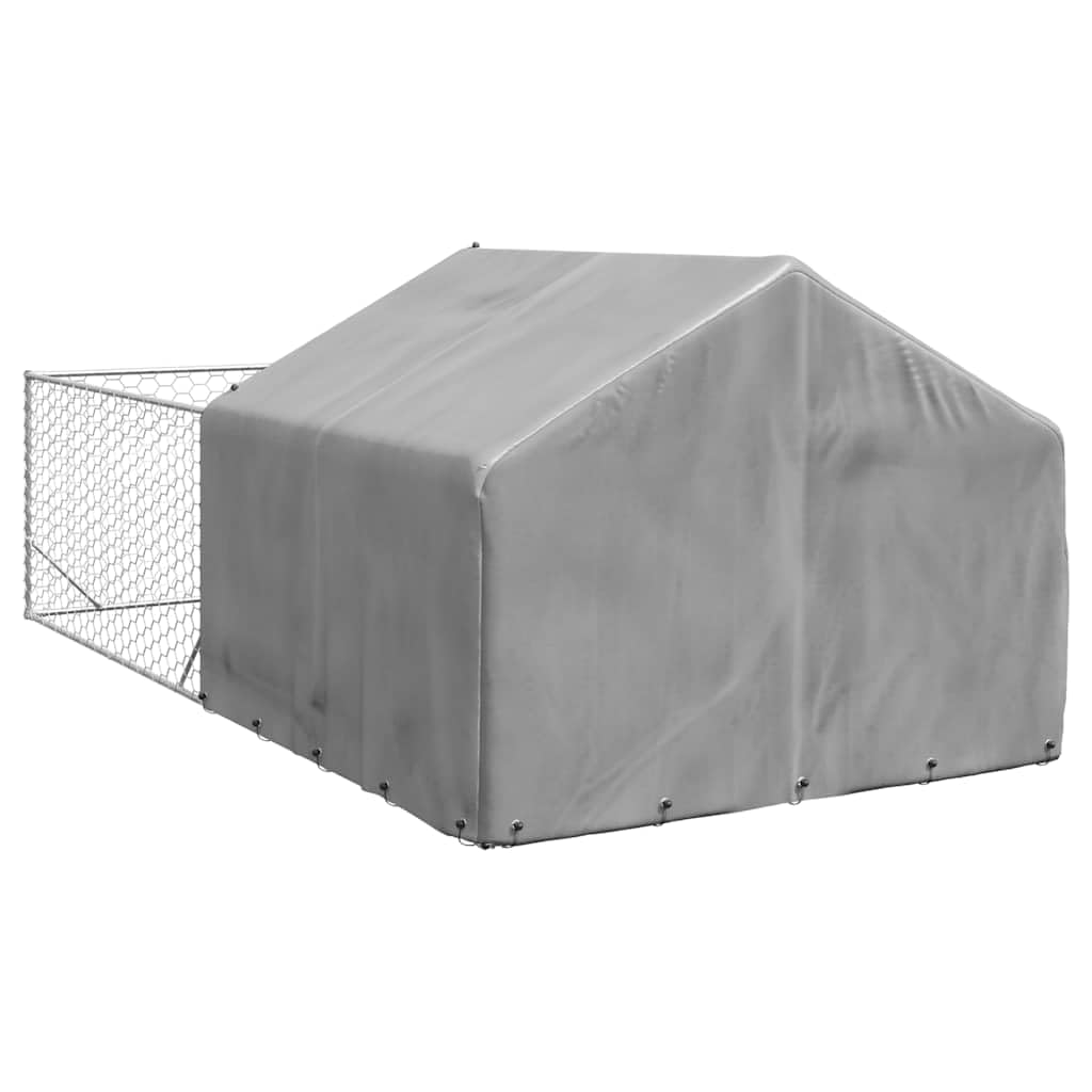 vidaXL Cuccia per Cani da Esterno con Recinto 5x2x1,5m Acciaio Zincato, gabbia per cani all'aperto, gabbia per cani di grandi dimensioni, canile coperto