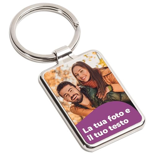 Cimpress Portachiavi personalizzato con foto e testo, in acciaio inox, 7,5 × 3 cm, idea regalo originale con stampa a colori per compleanno, perfetto per partner, collega, famiglia o amici.