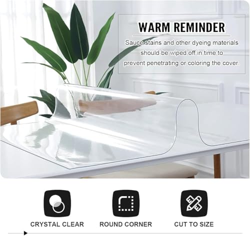 Image of Royhom Clear Table Protector 39 x 63 Inch - 2mm Thick Plastic Table Cover, Clear Table Cover Protector Rectangle, Waterproof PVC Desk Mat for Coffee Table, Writing Desk, Dining Room, Dresser