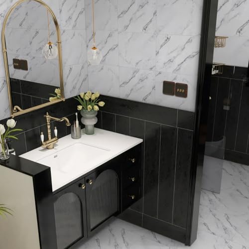 Floor Tiles Self Adhesive, Marble Tile Stickers Waterproof Vinyl Flooring for Kitchen Living Room and Bathroom, 30x30cm 10pcs(0.9㎡)