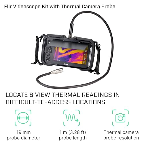 Image of FLIR VS80 Thermal Videoscope Kit with IR Probe (160x120 Resolution), 19mm x 1m Long | Thermal IR probe, VS80 display, metal case, neck /hand straps, audio headset, image and video capture