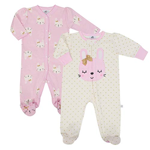 Just Born Baby Girls 2-Pack Organic Sleep 'N Play, bunny, 0-3 Months