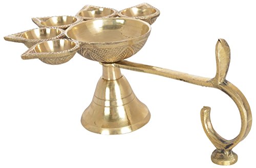 SHIV SHAKTI ARTS Handmade Pure Brass Oil Lamp Candle Panch Aarti - Handmade Puja Camphor Burner - 6.5