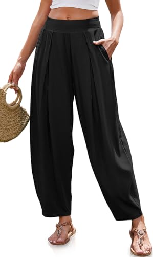 TARSE Women’s Linen Harem Pants Loose Fit Boho Pants with Wide Waistband Casual Lounge Trousers for Summer Beach Vacation