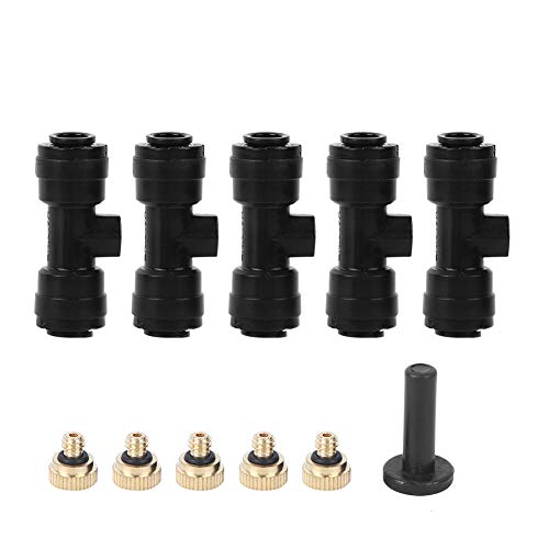 Haofy Kit de boquillas nebulizadoras boquillas Mister de latón para Sistema de refrigeración Exterior, con 5 boquillas 5 boquillas en T 1 Enchufe