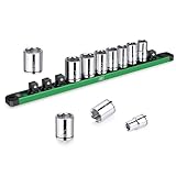 SK 1/2' Drive Socket Set, SAE Sockets, 11-Piece 7/16' to 1-1/16', SuperKrome Finish, Premium CR-V Construction, with Aluminum Socket Organizer