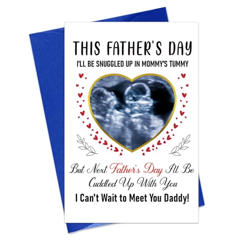 BIZIBAFF First Fathers Day Card for New Dad - Happy 1st Father's Day Card from Bump Fathers Day Gift Cards with Photo Insert for Father To Be First Time Dad Father's Day Cards for Husbands from Wife