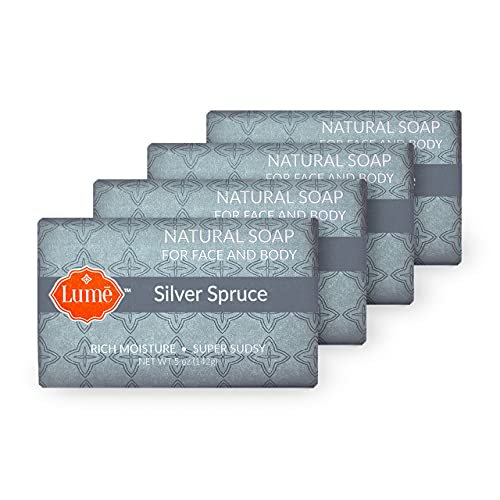 LUME Soap for Face and Body - Free from Parabens, Phthalates, and Artificial Dyes - Hypoallergenic and Safe for Sensitive Skin - Pack of 4 (Silver Spruce)