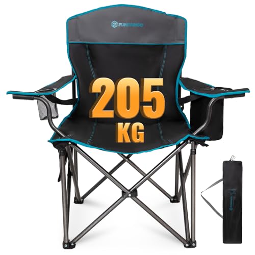 FUNDANGO Campingstuhl Faltbar 205KG Übergroßer Camping Stuhl Gepolster mit Verstellbarer Rückenlehne, Klappstuhl Camping...