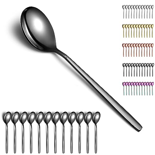 Berglander schwarze Suppenlöffel 12 Stück, titanschwarz beschichtet Edelstahl Moderner Tafellöffel, Esslöffel, ideal für Zuhause, Toilettenzimmer, Hotel, Hochzeit und Party, spülmaschinenfest