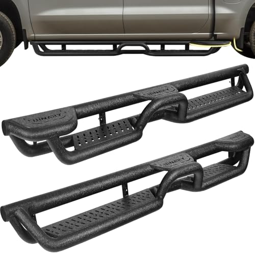 BINARY STAR Wheel to Wheel Running Boards Compatible with 2007-2018 Chevy Silverado/GMC Sierra 1500 Crew Cab, 07-19 Silverado/Sierra 2500 3500. Side Steps, 4-Steps Design Step Bars Nerf Bars
