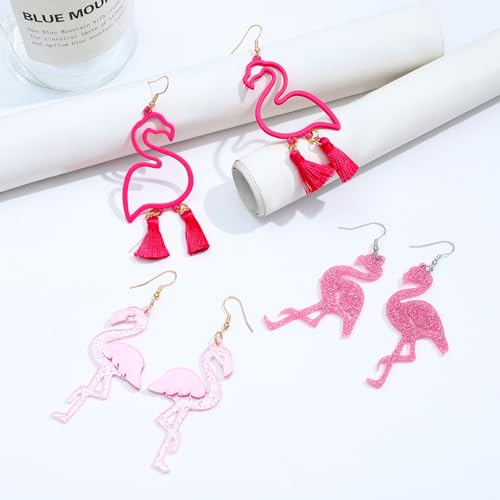 NEWITIN 3 Pairs Feather Earrings for Women Bohemian Long Tassel Dangle Earring Pink Flamingo Earring Bohemian Statement Earrings Boho Jewelry for Women3