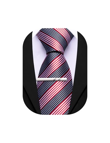 Image of Barry.Wang Silk Men Ties Formal Stripes Necktie and Tie Clip for Wedding Party Business Fashion Classic