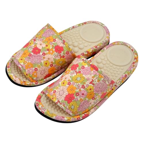 日本製 健康スリッパ サラダボール レトロ 花柄 フラワー Mサイズ ピンク ブルー 前開き 軽量 ソフト 柔らか 突起 ツボ押し 室内履き 洗える レディース ルームシューズ ヘルス 春夏秋冬 年間 健康サンダル 軽い 洗濯可 土踏まず サラダボウル (