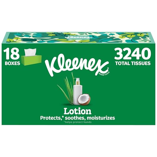 Image of Kleenex Lotion Facial Tissues, 18 Flat Boxes, 180 Tissues per Box
