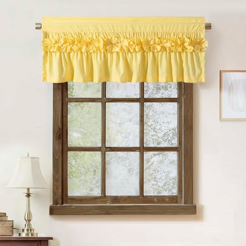 HIG 2 Pack Bright Yellow Ruffle Window Valances – Handcrafted Bow Tie Blackout Curtain Valances for Windows/Bathroom/Living Room/Bedroom, Farmhouse Decorative Privacy Kitchen Valance, 52"x18"(N60047)