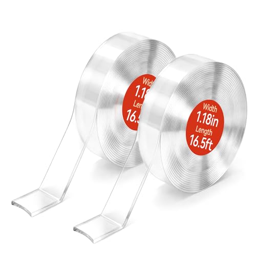 Image of Comix Double Sided Tape Heavy Duty, 1.18 inch x 197 inch(16.4ft), Removable Washable Nano Tape, Residue-Free, Multipurpose Reusable Gel Mounting Tape, 2 Rolls