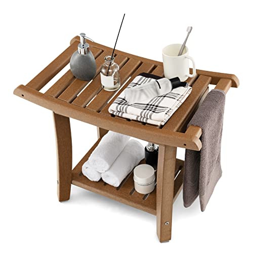 RELAX4LIFE Duschbank, Badezimmerbank mit Ablage Handtuchhalter, Badhocker...
