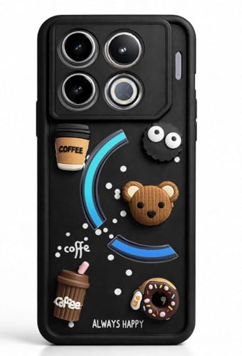 Image of Bintage Case Cute Fun Taddy| 3D Ball Bear| Donut| Coffee Rubber Case Camera Protection Back Cover Compatible for Infinix GT 20Pro 5G - Black