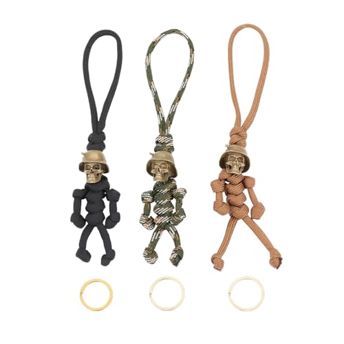 Diyxisk Porte Clé Homme Squelette - 3 Pièces Pendentif Soldat, Multicolore Tressée pour Moto, Convient aux Portefeuilles, Bagages, Valises