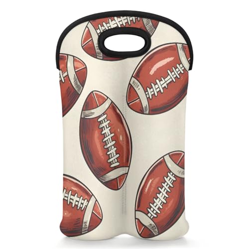GzLeyigou 2 Bottles American Football Rugby Wine Bag Sleeve Totes Neoprene Protective Wine Carrier Bag for Wine,Water, Champagne, Beer, Baby Bottles,Gift 14.5 x 10 Inches
