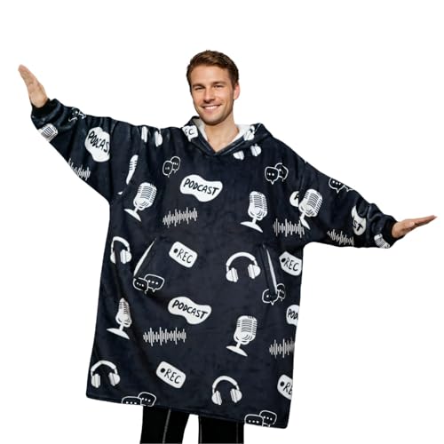 Huglanket Gifts for Podcasters, Wearable Blanket Hoodies for Adults, Oversized Flannel Hooded Blankets, Gifts for Birthday, Christmas, One Size Fits All