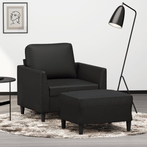Ordellia Sessel mit Hocker Schwarz, 60 cm Sitzbreite, Kunstleder Polstersessel, Robustes Metallgestell, Bequeme Relaxliege für Wohnzimmer und Büro, inklusive Fußhocker