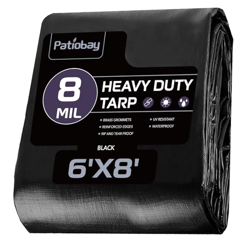 Patiobay Tarp 6x8 Feet 8 Mil Waterproof Tarps Heavy Duty with Grommets Every 23.6 Thick Plastic Tarp UV Resistant Tear&Fade Resistant Reinforced Edges for Outdoor Pool Camp Tent