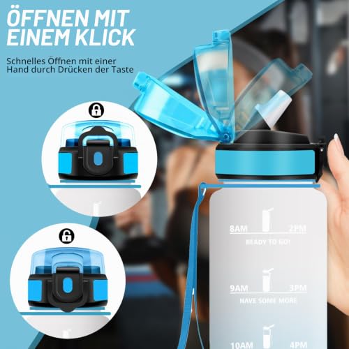 Grsta Trinkflasche 1l, Trinkflasche Sport, Wasserflasche mit Strohhalm, Auslaufsicher, Flasche Kohlensäure Geeignet, Leicht zu Reinigen… – Ansicht 2