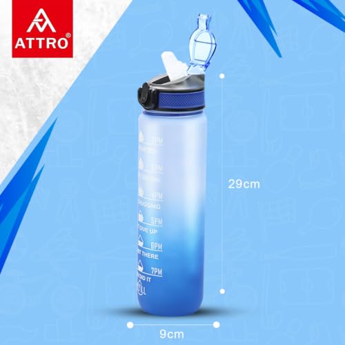 Image of ATTRO Prime Motivational Water Bottle-Set of 3-Dark Blue /Sky Blue-1L