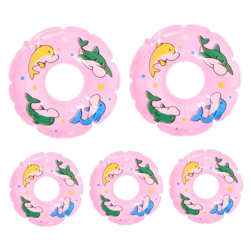Kisangel 5pcs Mini Swim Round Shaped Swimming Tube Inflatable Miniatures Mini House Swim Rings Pool Float Party Swimming Float Mini House Photo Prop Adults Swim Plastic