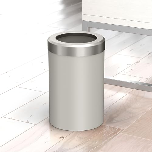Image of Gatco Small Bathroom Trash Can with Lid, Round 3 Gallon Stainless Steel Wastebasket, Under Sink, Matte Pearl and Satin Nickel, for Bathroom, Bedroom, Office (1931SN)
