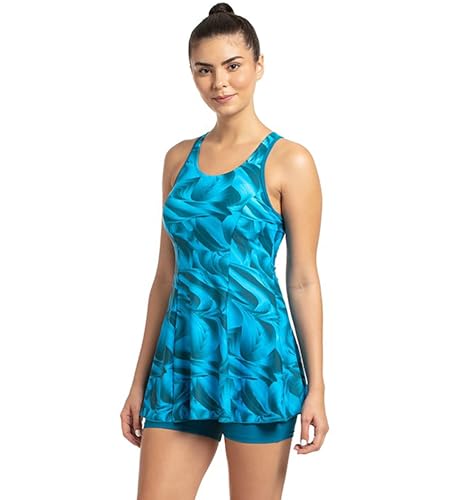 Image of Speedo Women's Swimdress with Boyleg | Swimming Costume Swimsuit | Chlorine Resistance | UPF 40+ Sun Protection | Removable Bra Pads