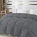 DROVAN 100% Cotton Quilted Down Comforter, Feather and Goose Duck Down Filling Duvet Insert, Soft Breathable for All Season, Grey, Queen (90 by 90 inches)